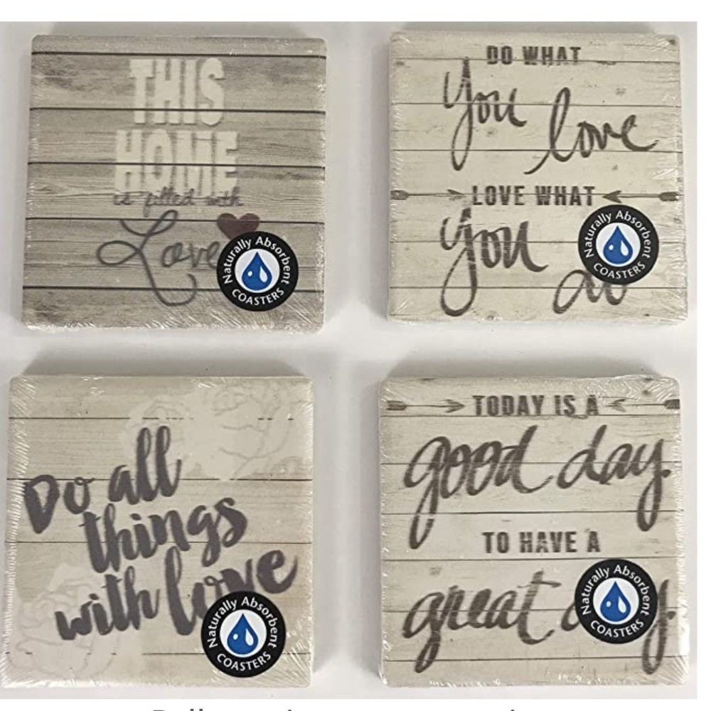 Farmhouse Coasters Inspirational Stone Coasters Home Love Family Neutral 4 PC